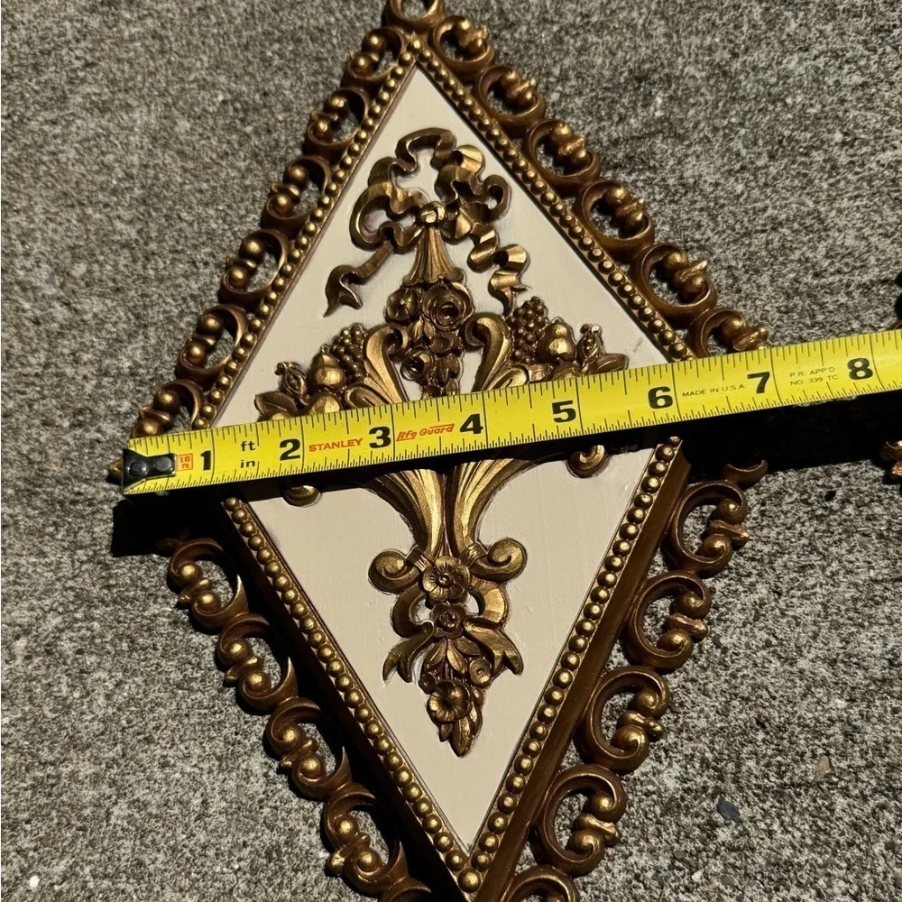 Vtg HOMCO Roman Gold Diamond Shaped Wall Plaques Ornate MCM Set Of 4